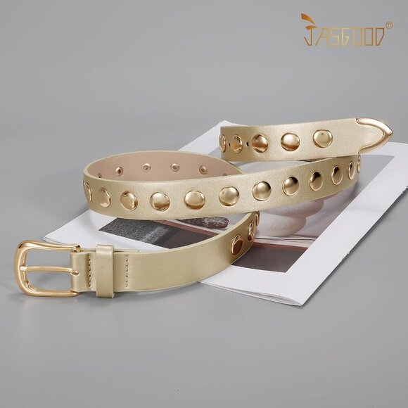 Women\'s Gold Fashion Leather Belt Punk Studded Belt for Jeans Pants Dresses main image 8